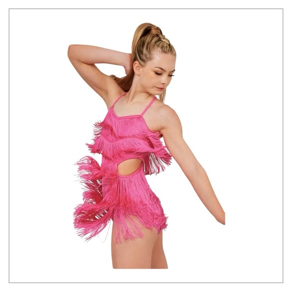 Weissman- Girls Vibrant Pink Fringe Dance Costume-See Me Now (C.U.T)- size MC - Picture 1 of 5